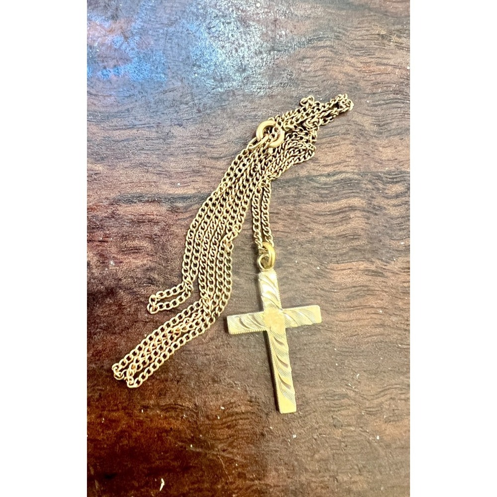 Cross Necklace Vintage 12K Gold Filled Textured LAMODE GF Pendant 18" Chain